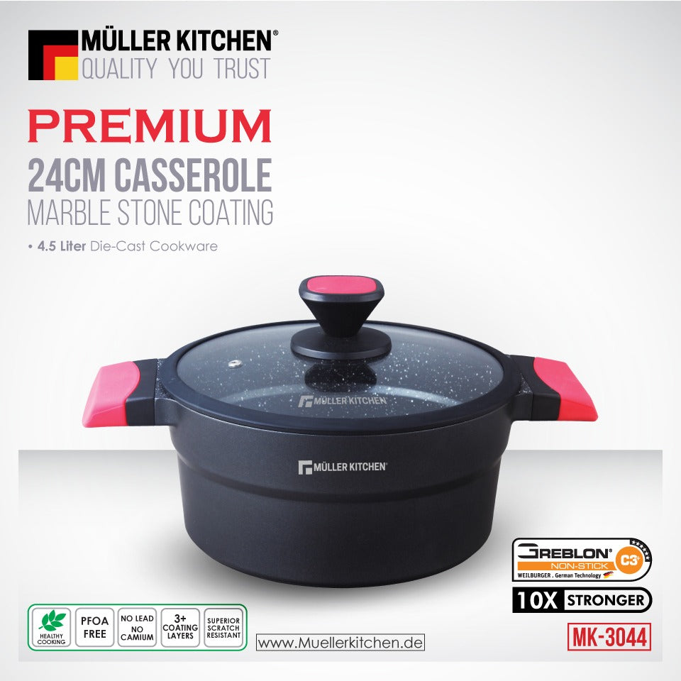Muller Kitchen 24cm Casserole Marble Stone Coating Die-Cast Casserole